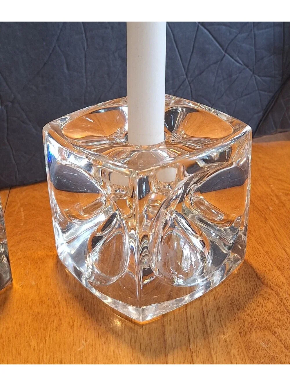 Vintage Czechoslovakia  Handmade Crystal Candle Holder Cubes Set of 2 3.5
